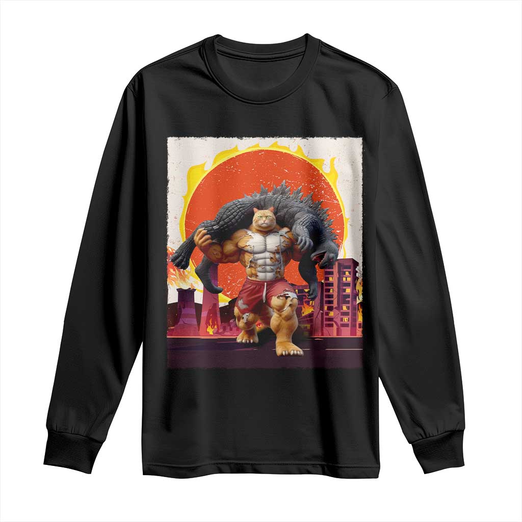 Japanese Kaiju Cat Cityscape Meme Long Sleeve Shirt TS14 Black Print Your Wear