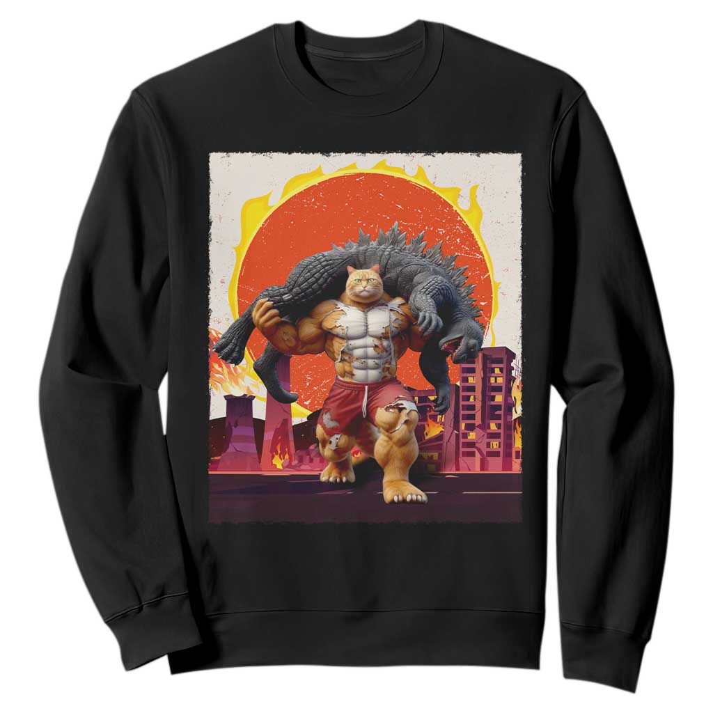 Japanese Kaiju Cat Cityscape Meme Sweatshirt TS14 Black Print Your Wear