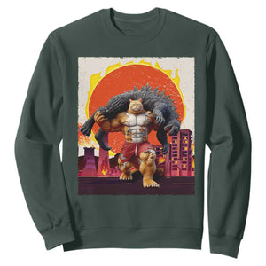 Japanese Kaiju Cat Cityscape Meme Sweatshirt TS14 Dark Forest Green Print Your Wear