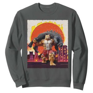 Japanese Kaiju Cat Cityscape Meme Sweatshirt TS14 Dark Heather Print Your Wear