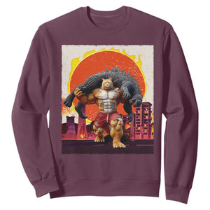 Japanese Kaiju Cat Cityscape Meme Sweatshirt TS14 Maroon Print Your Wear