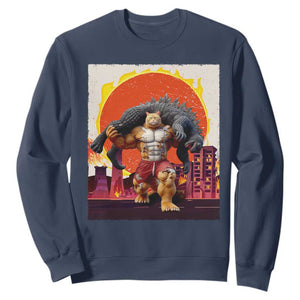 Japanese Kaiju Cat Cityscape Meme Sweatshirt TS14 Navy Print Your Wear