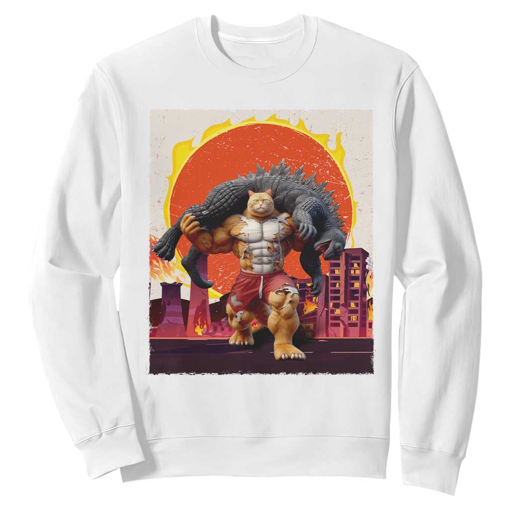 Japanese Kaiju Cat Cityscape Meme Sweatshirt TS14 White Print Your Wear