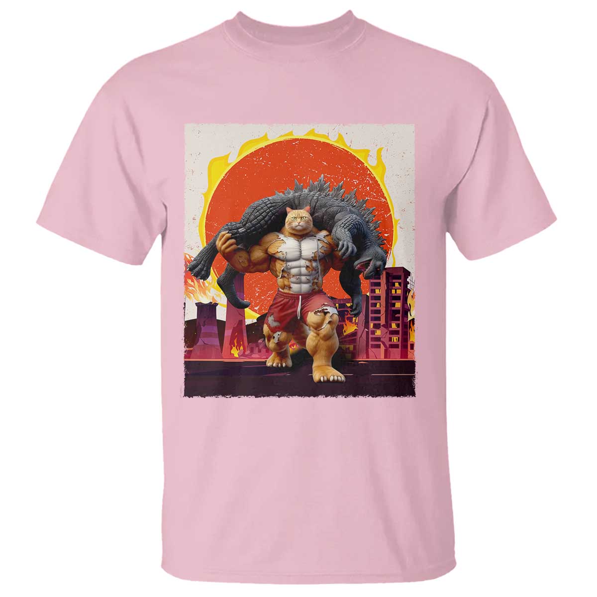 Japanese Kaiju Cat Cityscape Meme T Shirt TS14 Light Pink Print Your Wear