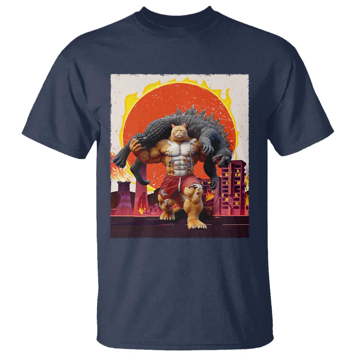 Japanese Kaiju Cat Cityscape Meme T Shirt TS14 Navy Print Your Wear