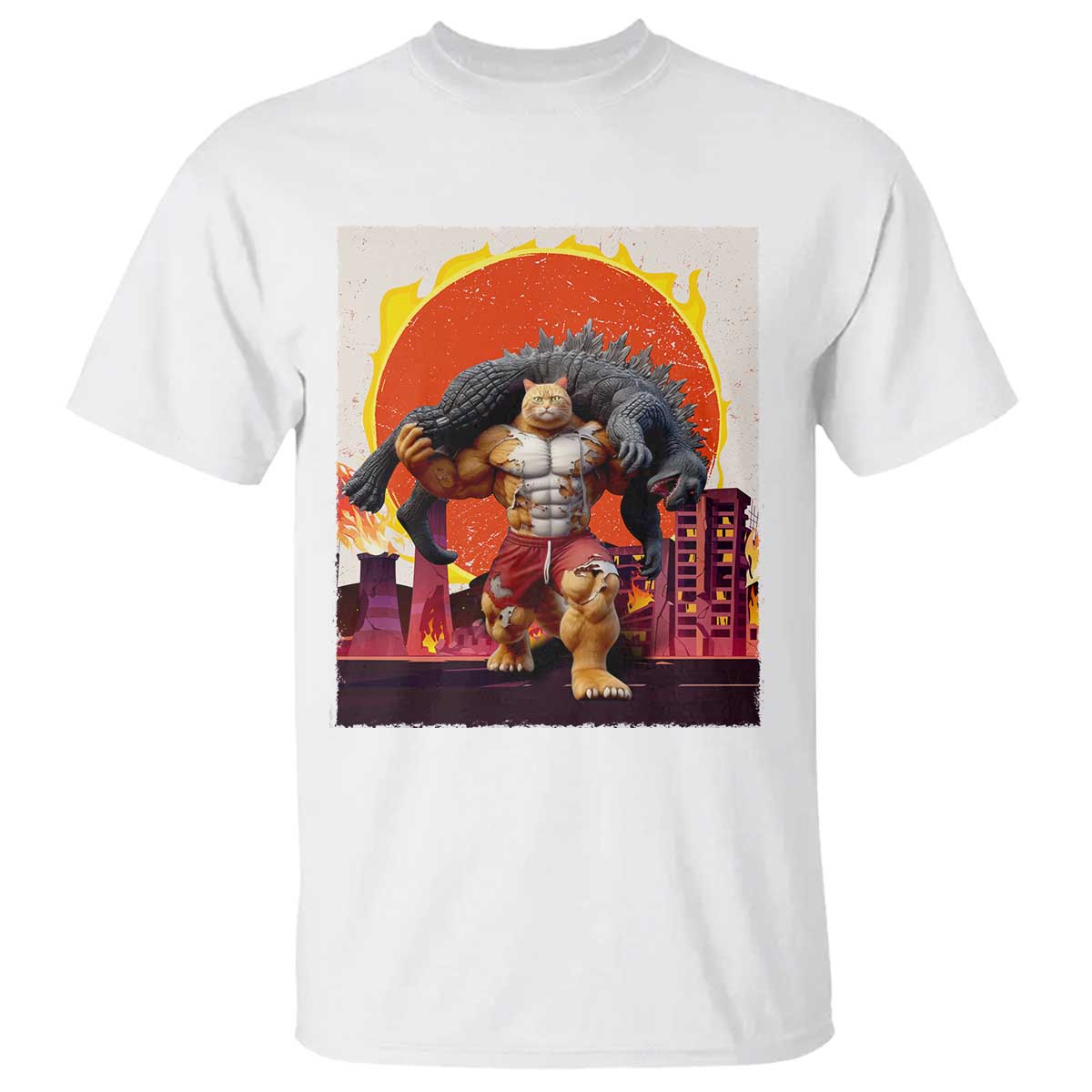 Japanese Kaiju Cat Cityscape Meme T Shirt TS14 White Print Your Wear