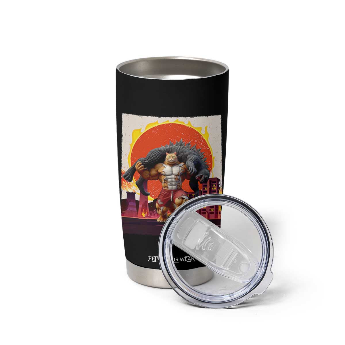 Japanese Kaiju Cat Cityscape Meme Tumbler Cup TS14 Print Your Wear