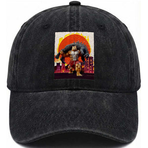 Japanese Kaiju Cat Cityscape Meme Washed Cotton Baseball Cap TS14 Washed Cap Universal Fit Black Print Your Wear