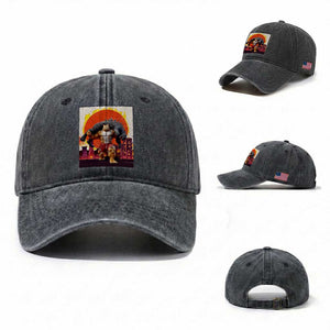 Japanese Kaiju Cat Cityscape Meme Washed Cotton Baseball Cap TS14 Washed Cap Universal Fit Dark Gray Print Your Wear