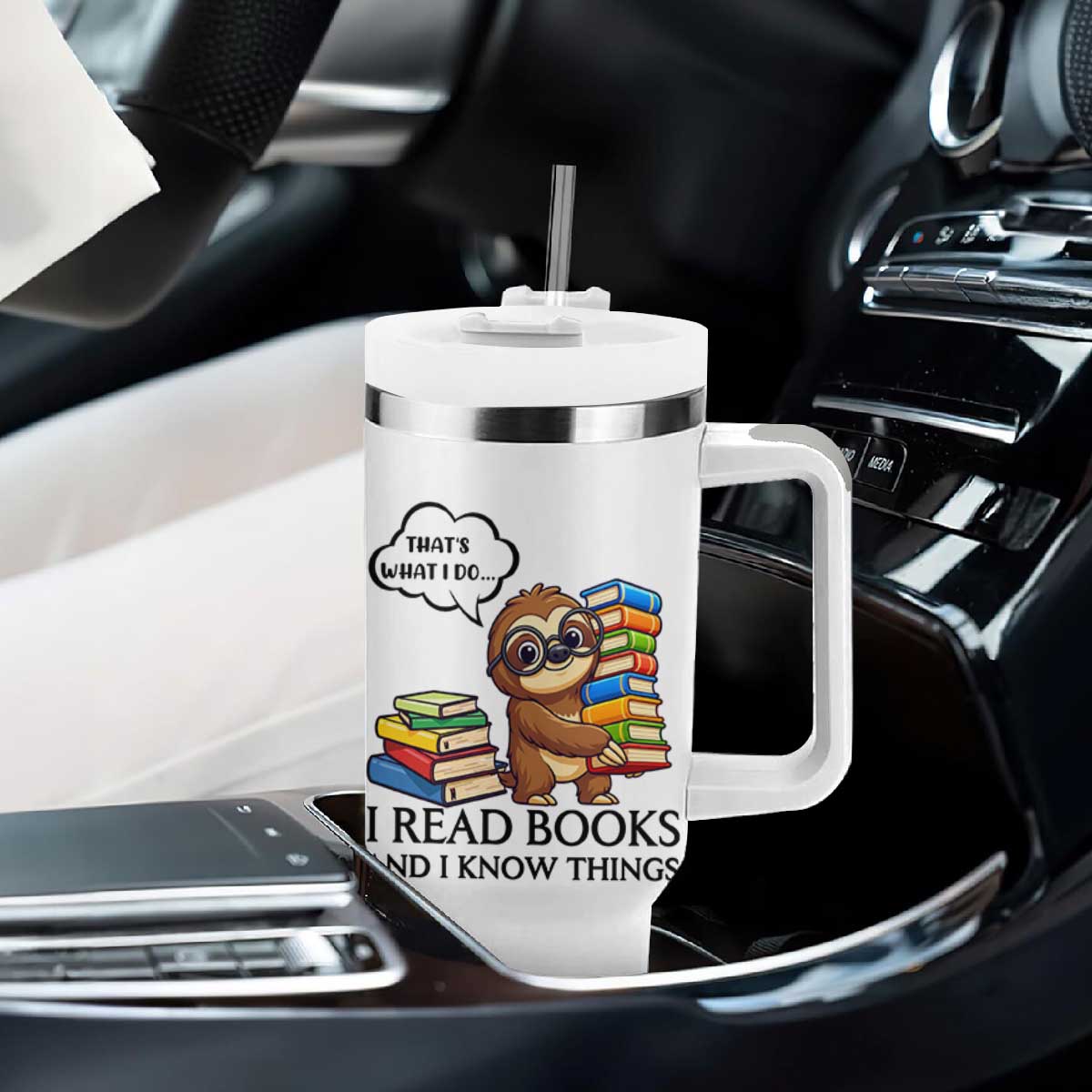 That Is What I Do I Read Books Tumbler With Handle Funny Sloth Book Lover TS14 Print Your Wear