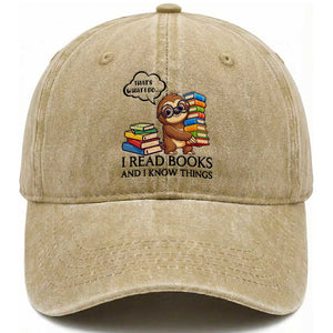 That Is What I Do I Read Books Washed Cotton Baseball Cap Funny Sloth Book Lover TS14 Washed Cap Universal Fit Khaki Print Your Wear