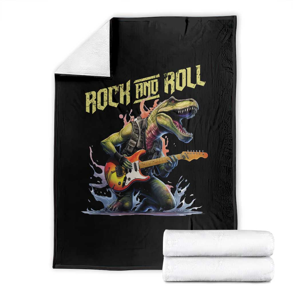 Rock And Roll Throw Blanket Funny Dionasaur Playing Guitar TS14 Black Print Your Wear