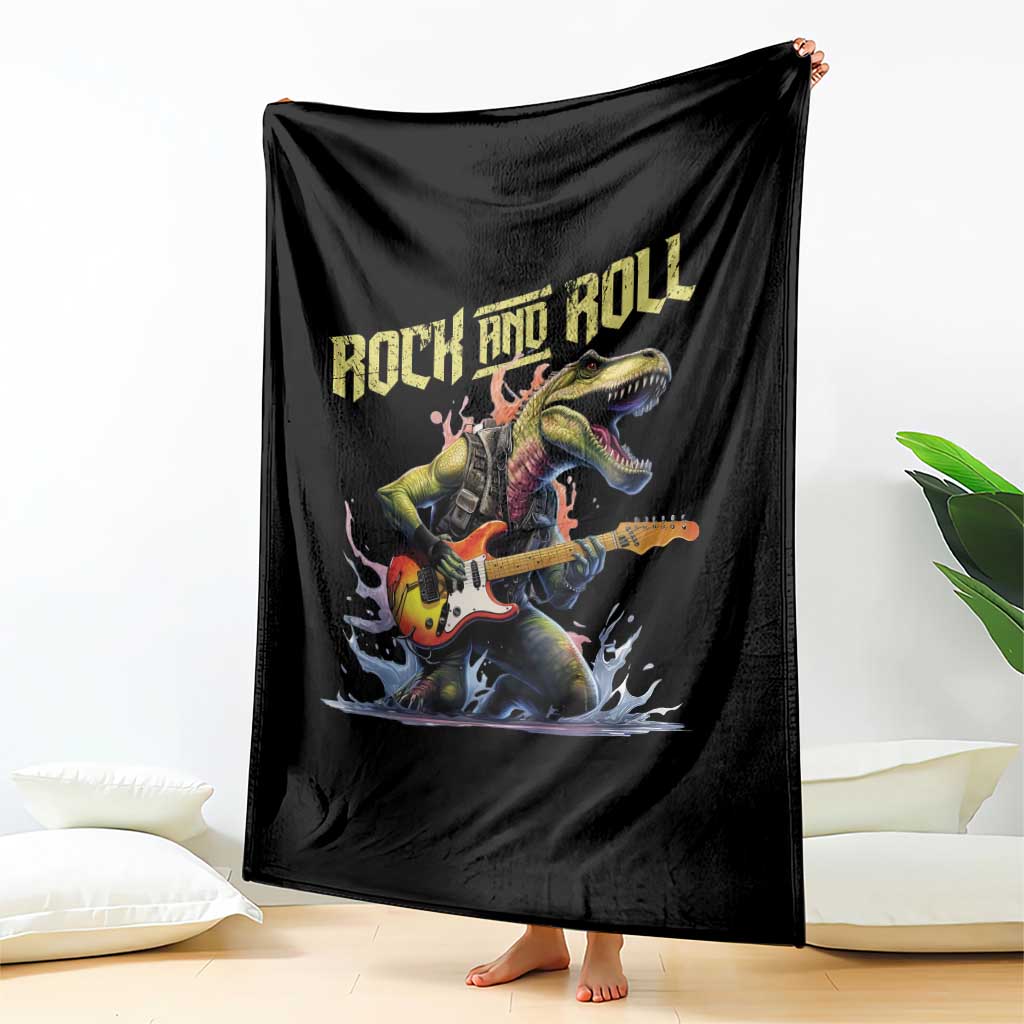 Rock And Roll Throw Blanket Funny Dionasaur Playing Guitar TS14 Print Your Wear