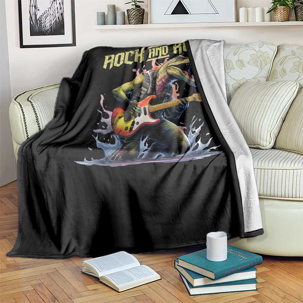 Rock And Roll Throw Blanket Funny Dionasaur Playing Guitar TS14 Print Your Wear