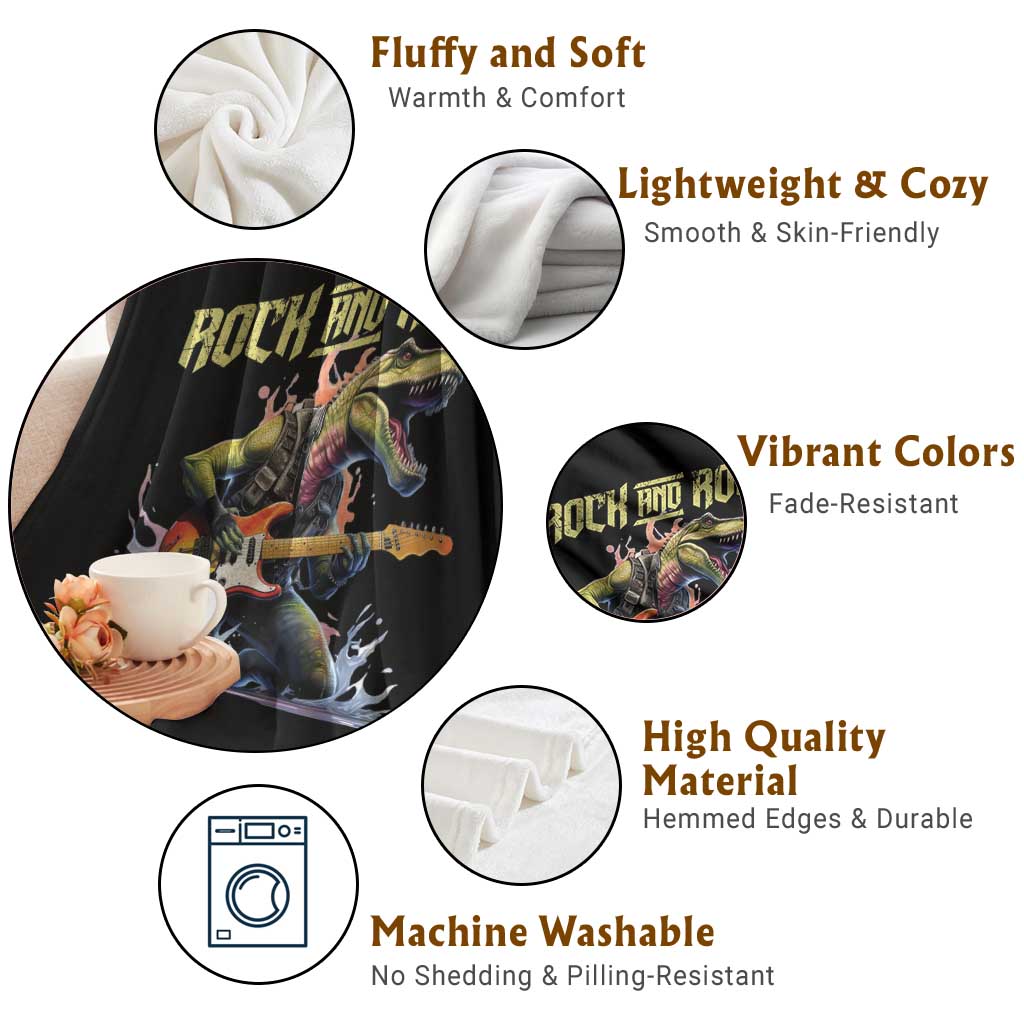 Rock And Roll Throw Blanket Funny Dionasaur Playing Guitar TS14 Print Your Wear