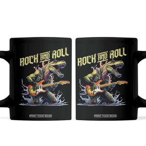 Rock And Roll Coffee Mug Funny Dionasaur Playing Guitar TS14 Black Print Your Wear