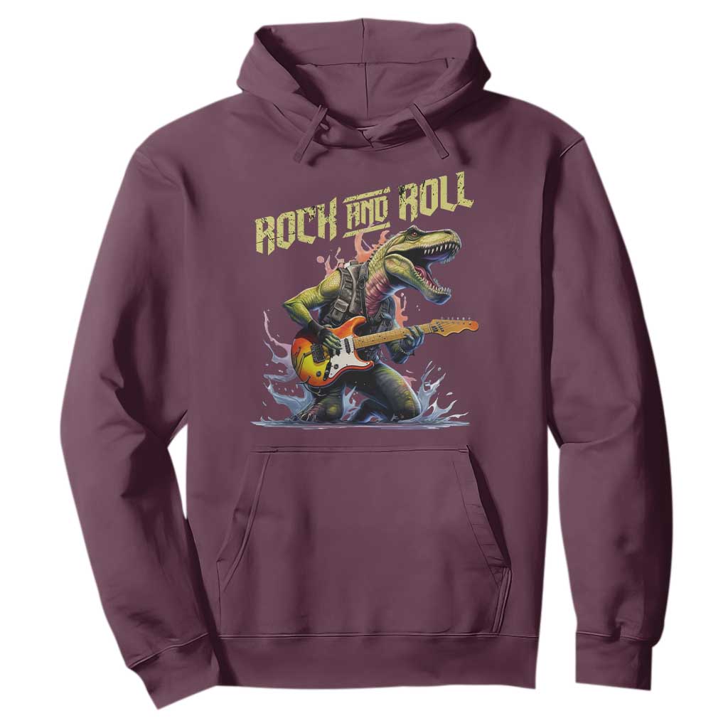 Rock And Roll Hoodie Funny Dionasaur Playing Guitar TS14 Maroon Print Your Wear