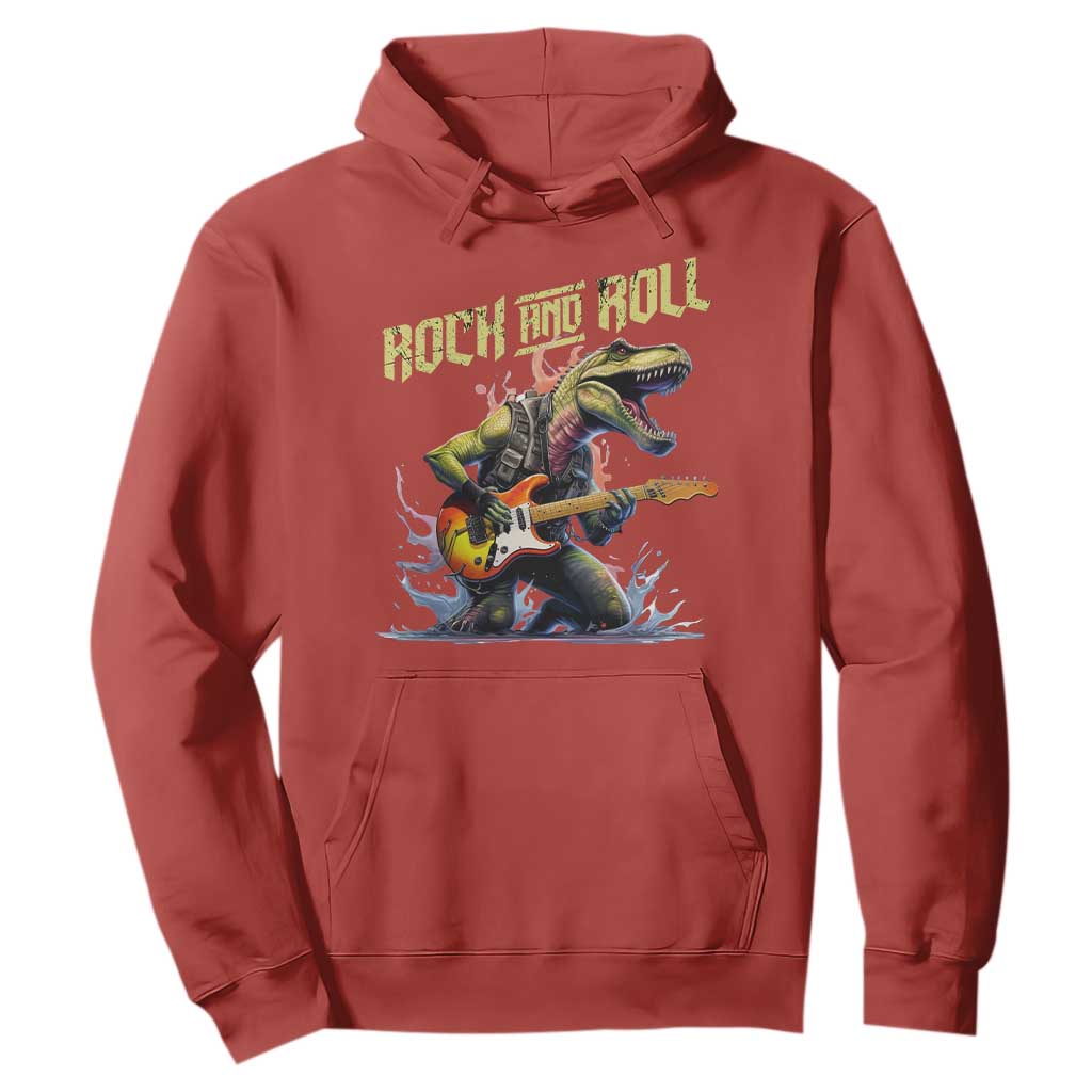 Rock And Roll Hoodie Funny Dionasaur Playing Guitar TS14 Red Print Your Wear