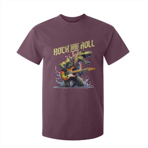 Rock And Roll T Shirt For Kid Funny Dionasaur Playing Guitar TS14 Maroon Print Your Wear