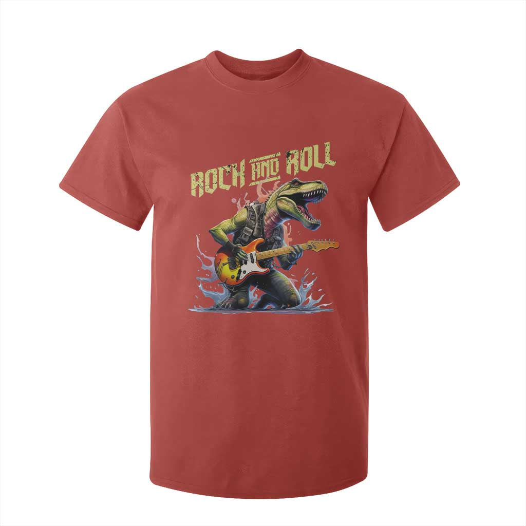 Rock And Roll T Shirt For Kid Funny Dionasaur Playing Guitar TS14 Red Print Your Wear