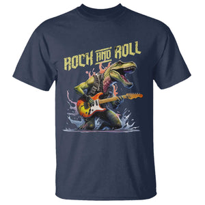 Rock And Roll T Shirt Funny Dionasaur Playing Guitar TS14 Navy Print Your Wear