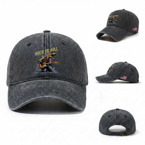 Rock And Roll Washed Cotton Baseball Cap Funny Dionasaur Playing Guitar TS14 Washed Cap Universal Fit Dark Gray Print Your Wear
