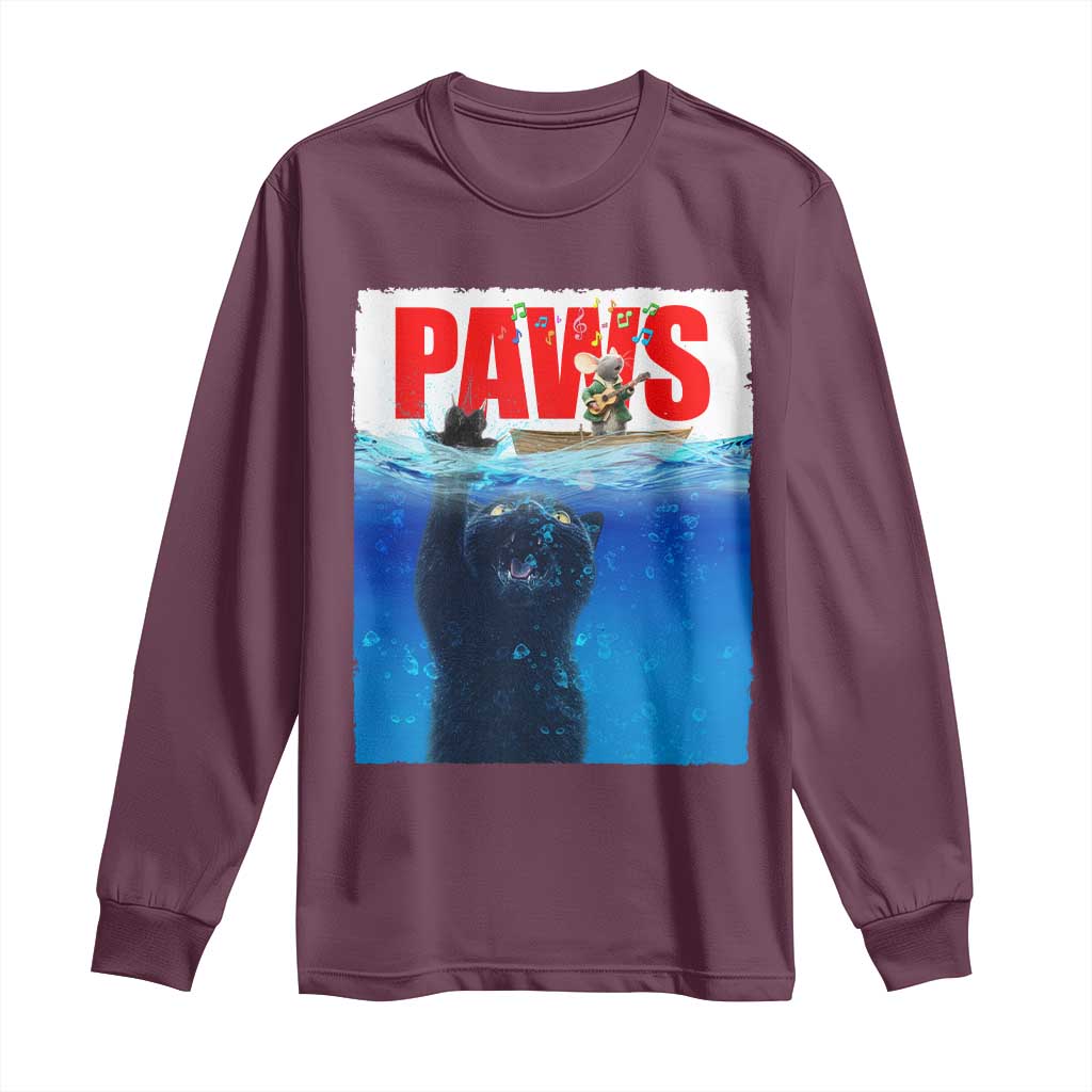 Funny Black Cat Long Sleeve Shirt PAWS Parody Kitten Mouse Humorous TS14 Maroon Print Your Wear