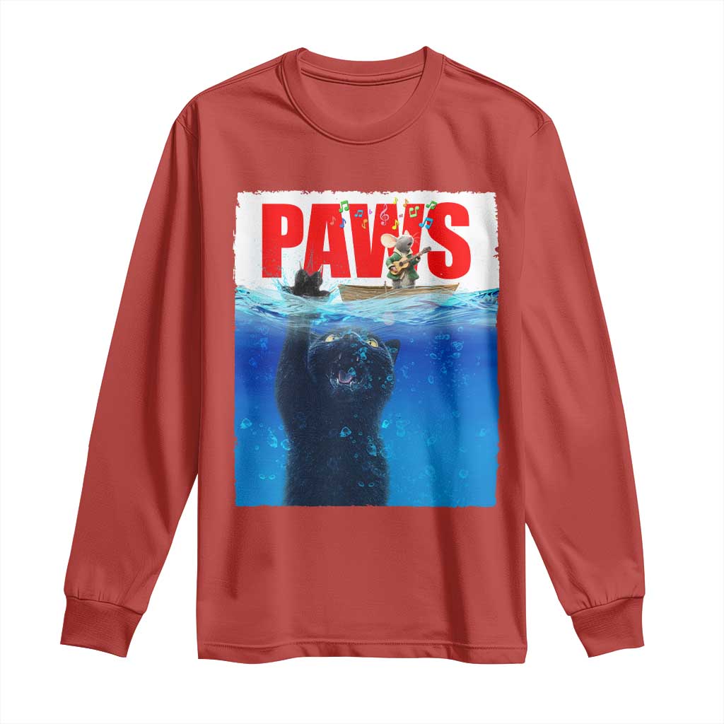 Funny Black Cat Long Sleeve Shirt PAWS Parody Kitten Mouse Humorous TS14 Red Print Your Wear