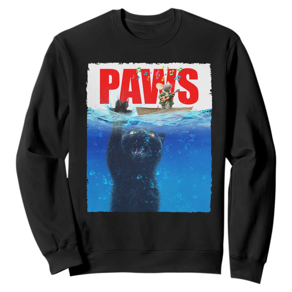 Funny Black Cat Sweatshirt PAWS Parody Kitten Mouse Humorous TS14 Black Print Your Wear