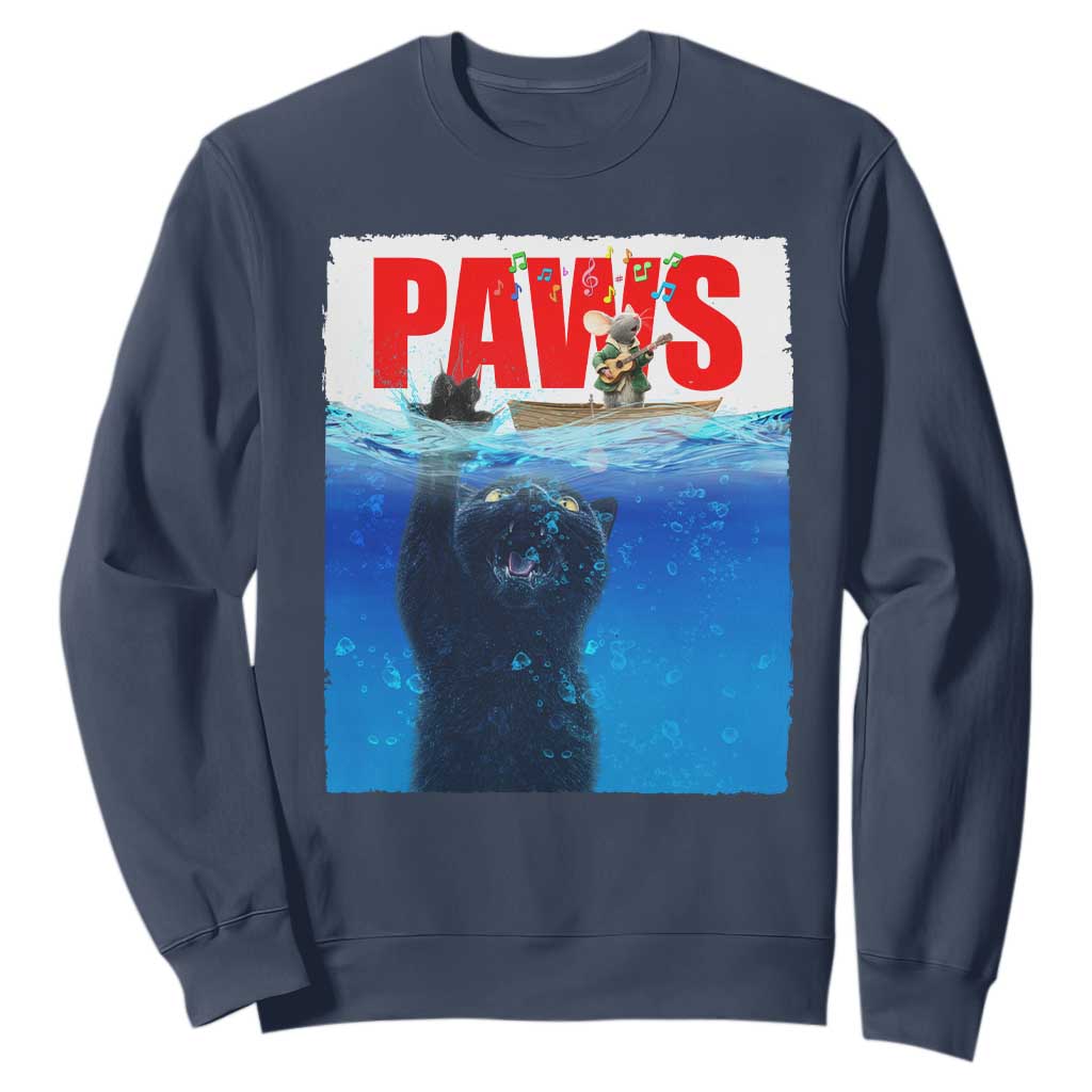 Funny Black Cat Sweatshirt PAWS Parody Kitten Mouse Humorous TS14 Navy Print Your Wear