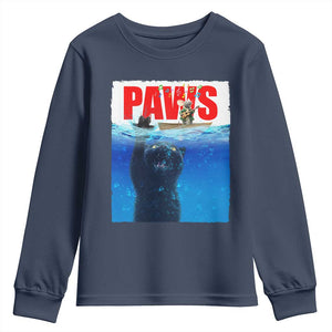 Funny Black Cat Youth Sweatshirt PAWS Parody Kitten Mouse Humorous TS14 Navy Print Your Wear