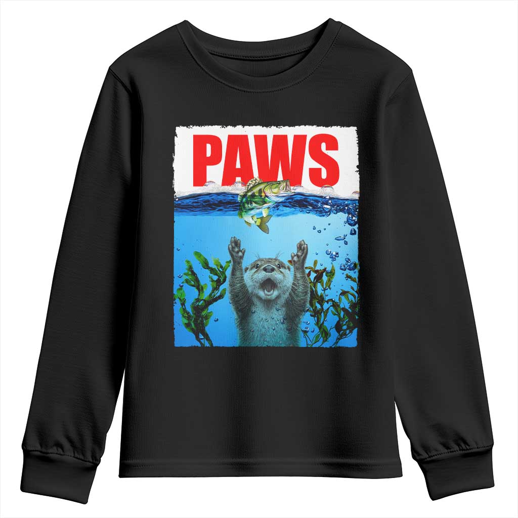 Paws Parody Youth Sweatshirt Otter Chasing Bass Fish Ocean TS14 Black Print Your Wear