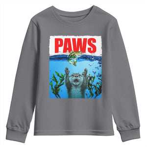 Paws Parody Youth Sweatshirt Otter Chasing Bass Fish Ocean TS14 Charcoal Print Your Wear