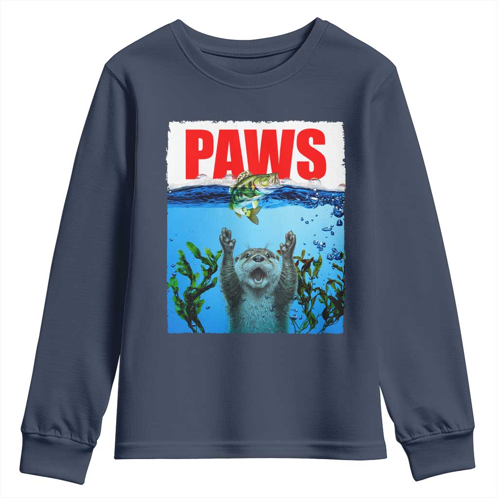 Paws Parody Youth Sweatshirt Otter Chasing Bass Fish Ocean TS14 Navy Print Your Wear