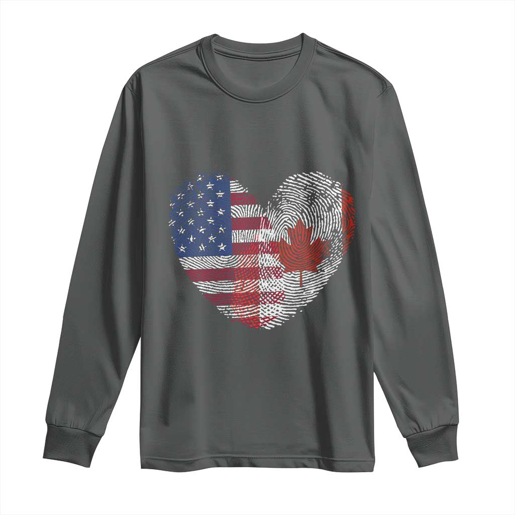 Half Canadian Half American USA Flag Canada America Long Sleeve Shirt TS14 Dark Heather Print Your Wear