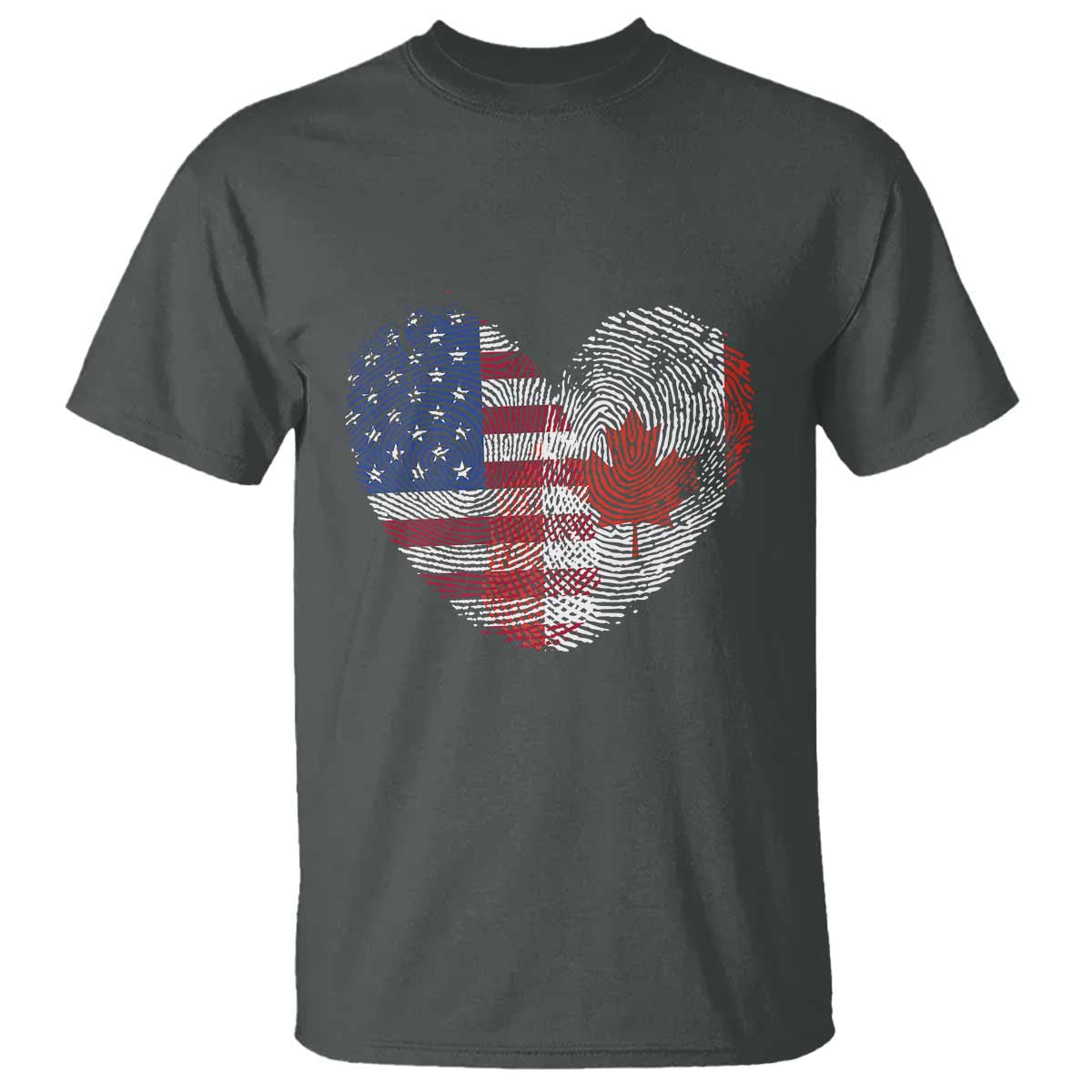 Half Canadian Half American USA Flag Canada America T Shirt TS14 Dark Heather Print Your Wear