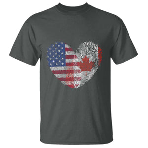 Half Canadian Half American USA Flag Canada America T Shirt TS14 Dark Heather Print Your Wear