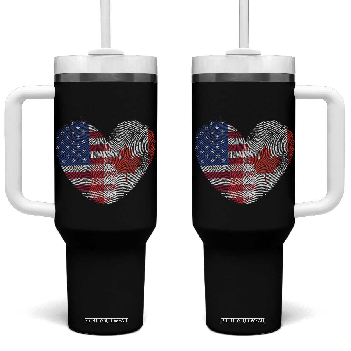 Half Canadian Half American USA Flag Canada America Tumbler With Handle TS14 One Size: 40 oz Black Print Your Wear