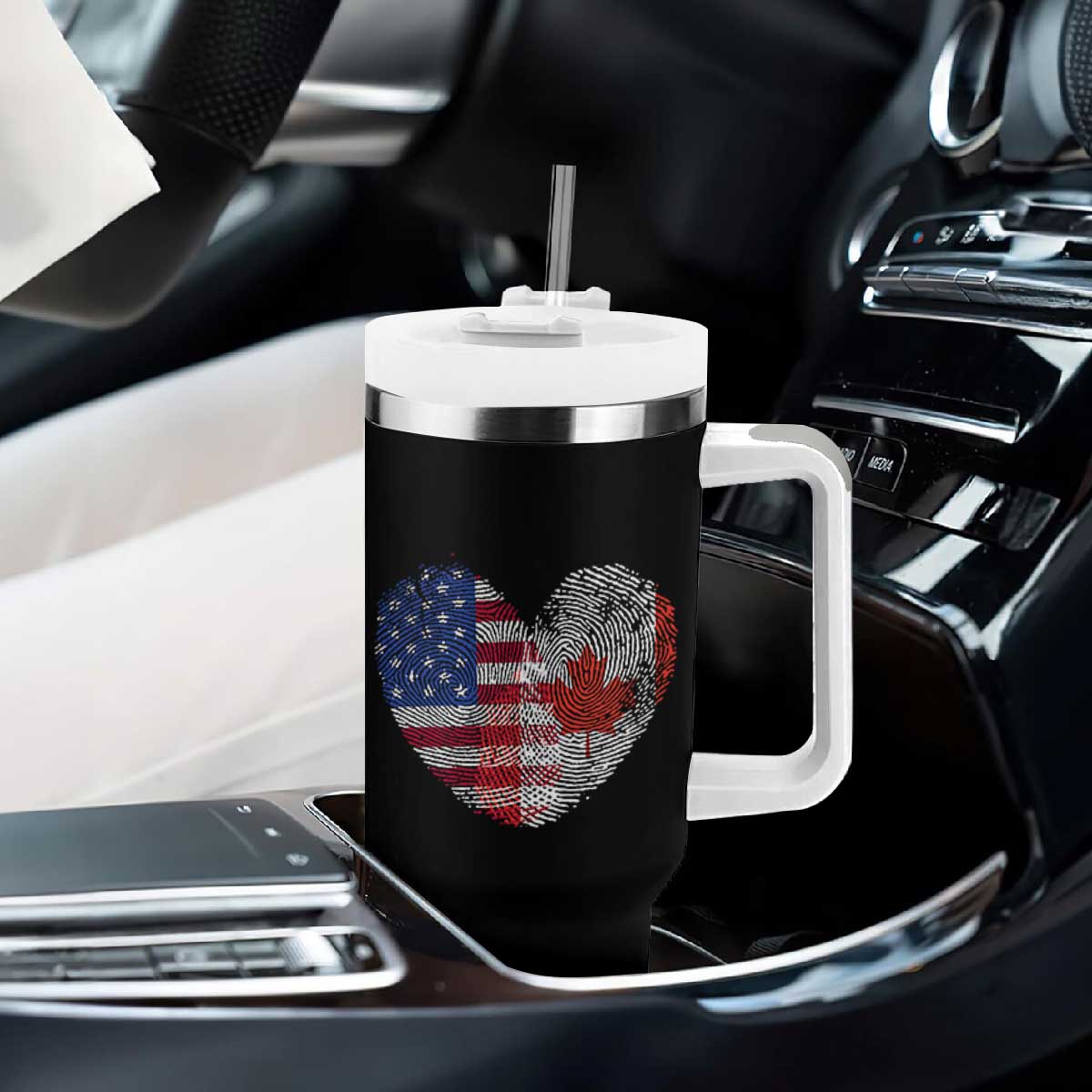 Half Canadian Half American USA Flag Canada America Tumbler With Handle TS14 Print Your Wear