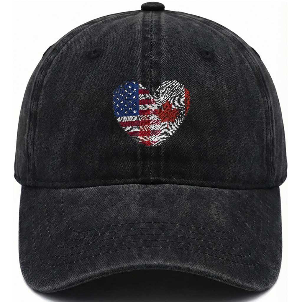Half Canadian Half American USA Flag Canada America Washed Cotton Baseball Cap TS14 Print Your Wear