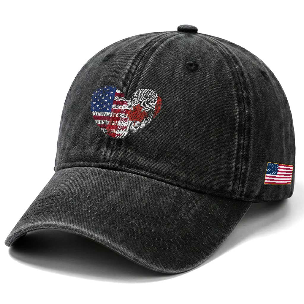 Half Canadian Half American USA Flag Canada America Washed Cotton Baseball Cap TS14 Print Your Wear