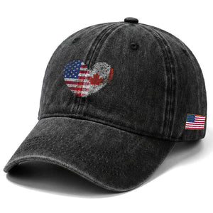 Half Canadian Half American USA Flag Canada America Washed Cotton Baseball Cap TS14 Print Your Wear