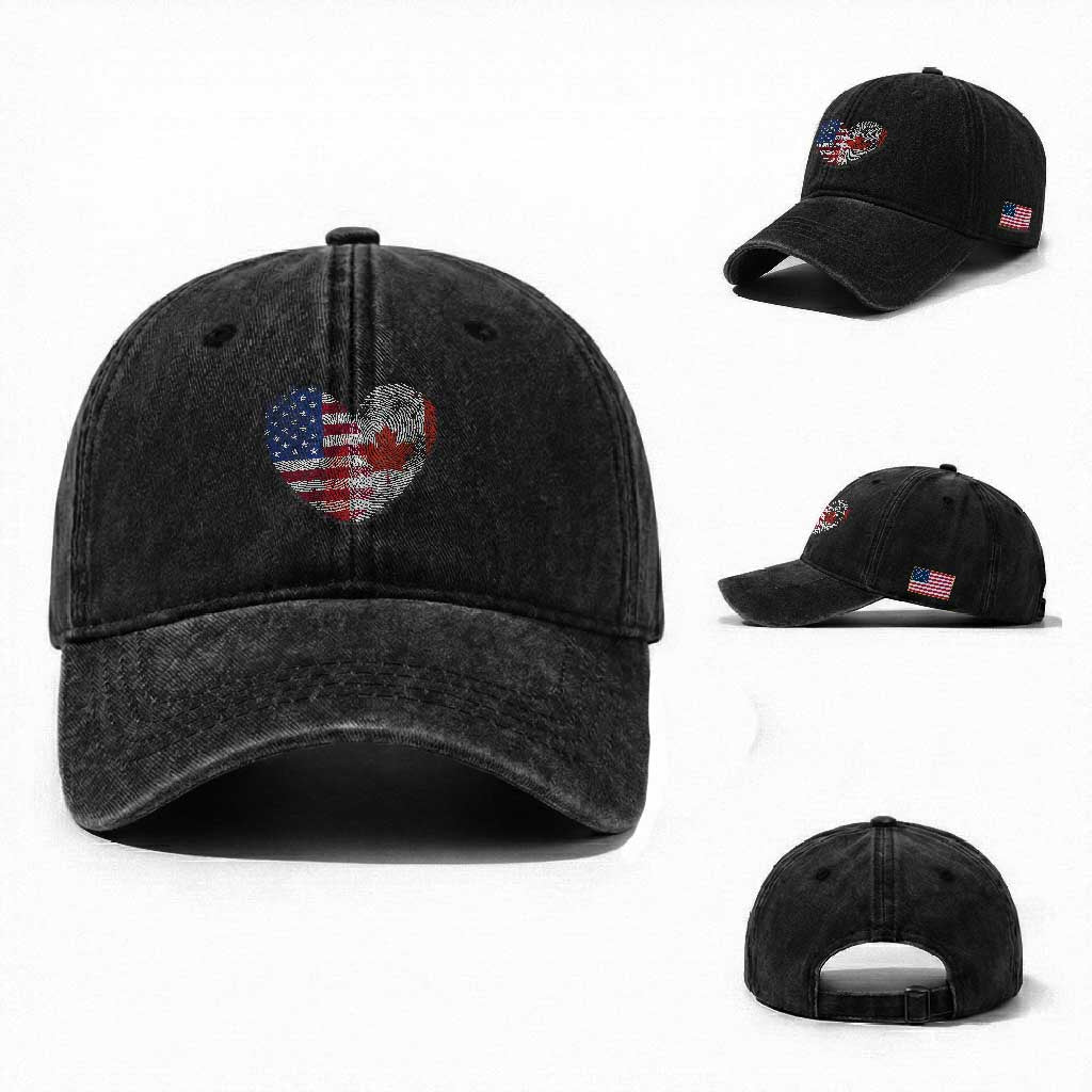 Half Canadian Half American USA Flag Canada America Washed Cotton Baseball Cap TS14 Washed Cap Universal Fit Black Print Your Wear
