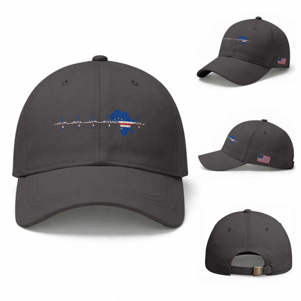 Cape Verde Flag Heartbeat Cabo Verdeans Pride Baseball Cap TS14 Baseball Cap Universal Fit Dark Gray Print Your Wear