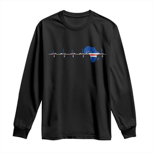 Cape Verde Flag Heartbeat Cabo Verdeans Pride Long Sleeve Shirt TS14 Black Print Your Wear
