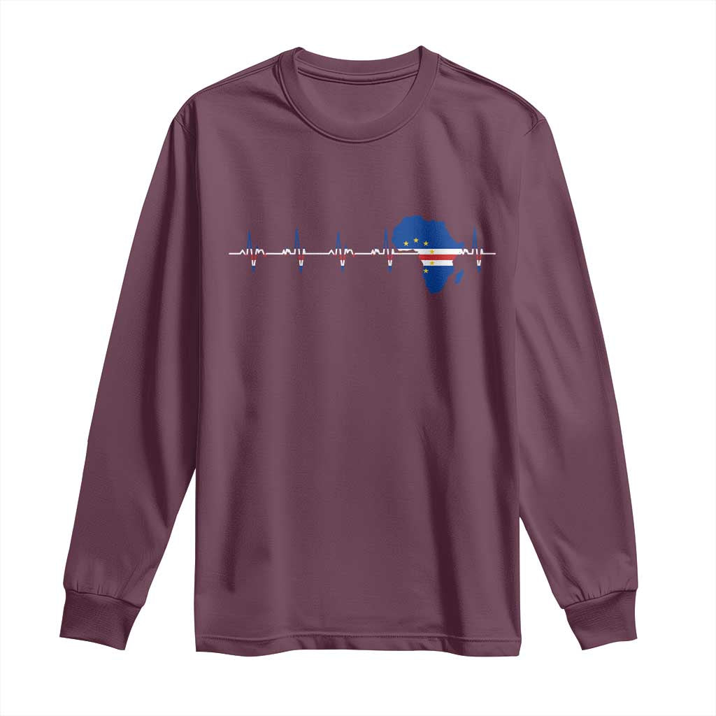 Cape Verde Flag Heartbeat Cabo Verdeans Pride Long Sleeve Shirt TS14 Maroon Print Your Wear