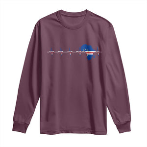 Cape Verde Flag Heartbeat Cabo Verdeans Pride Long Sleeve Shirt TS14 Maroon Print Your Wear