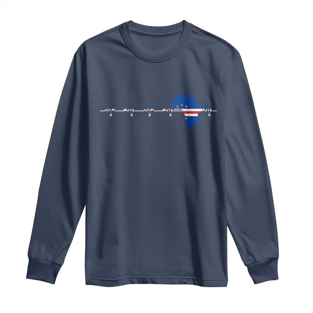 Cape Verde Flag Heartbeat Cabo Verdeans Pride Long Sleeve Shirt TS14 Navy Print Your Wear