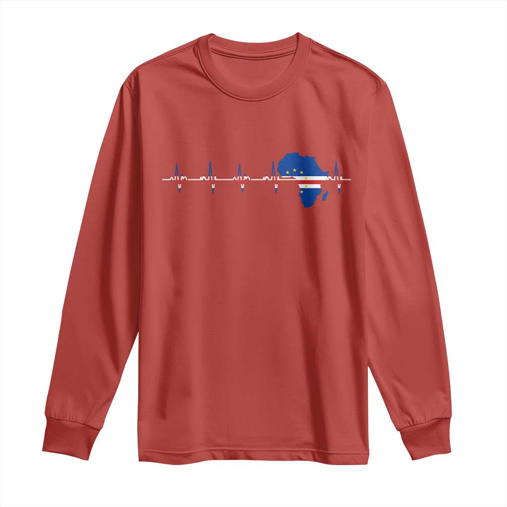 Cape Verde Flag Heartbeat Cabo Verdeans Pride Long Sleeve Shirt TS14 Red Print Your Wear