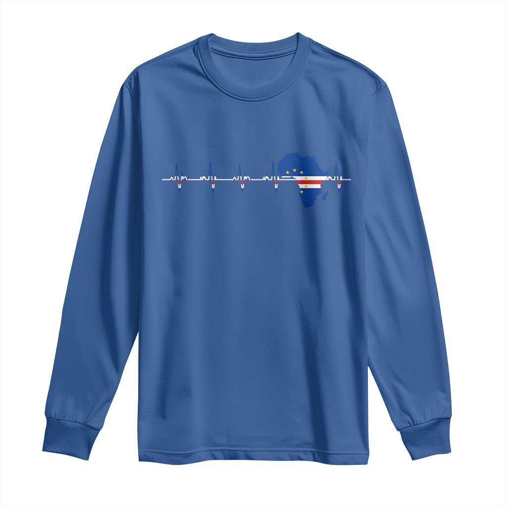 Cape Verde Flag Heartbeat Cabo Verdeans Pride Long Sleeve Shirt TS14 Royal Blue Print Your Wear